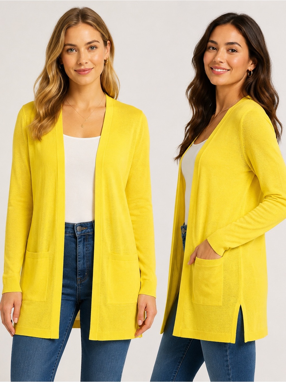 Talbots Bright Yellow Open-Front Cardigan with Pockets